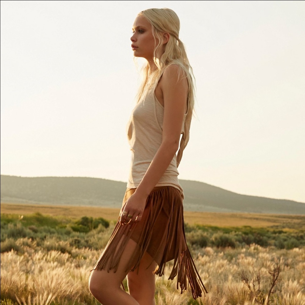 Free people vegan fringe mini skirt sale⚡️